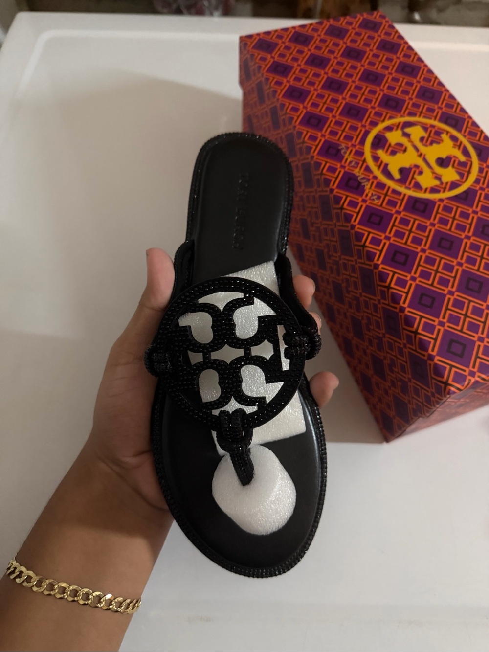 Black Women’s Logo-Embellished Thong Sandal